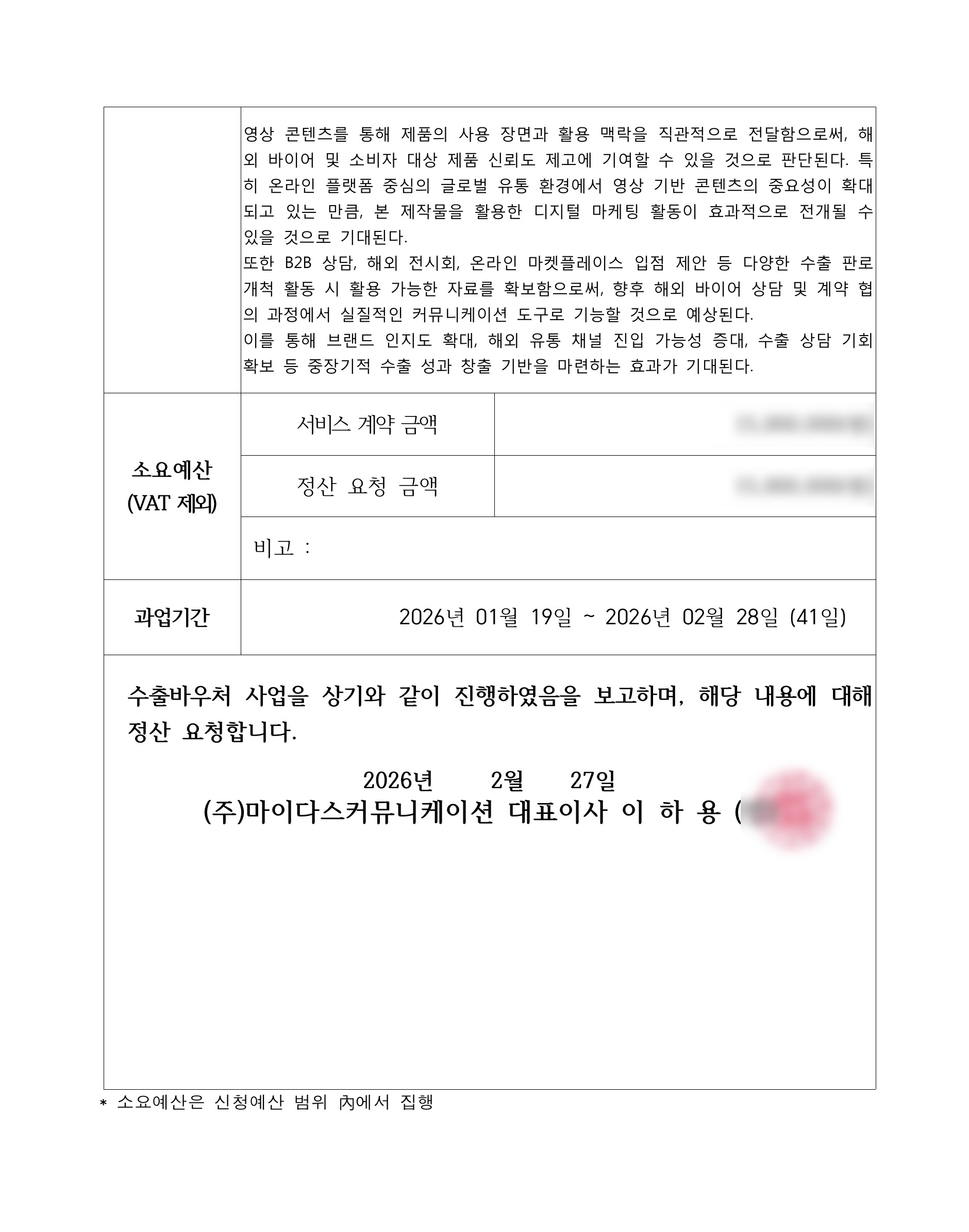 마스킹 처리된 수출바우처 결과보고서 샘플 2